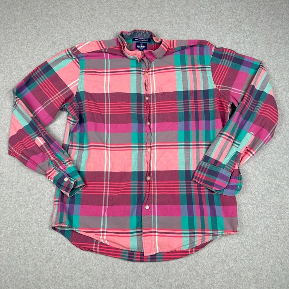 Old Navy Other - Old Navy Shirt Mens XL Pink Plaid Slim Fit Button Down Long Sleeve Casual